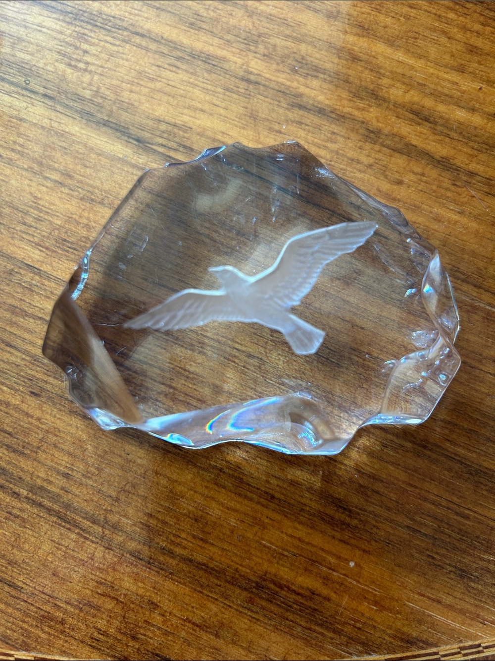 Tittot Crystal Papetweight with Etched BirdAccent